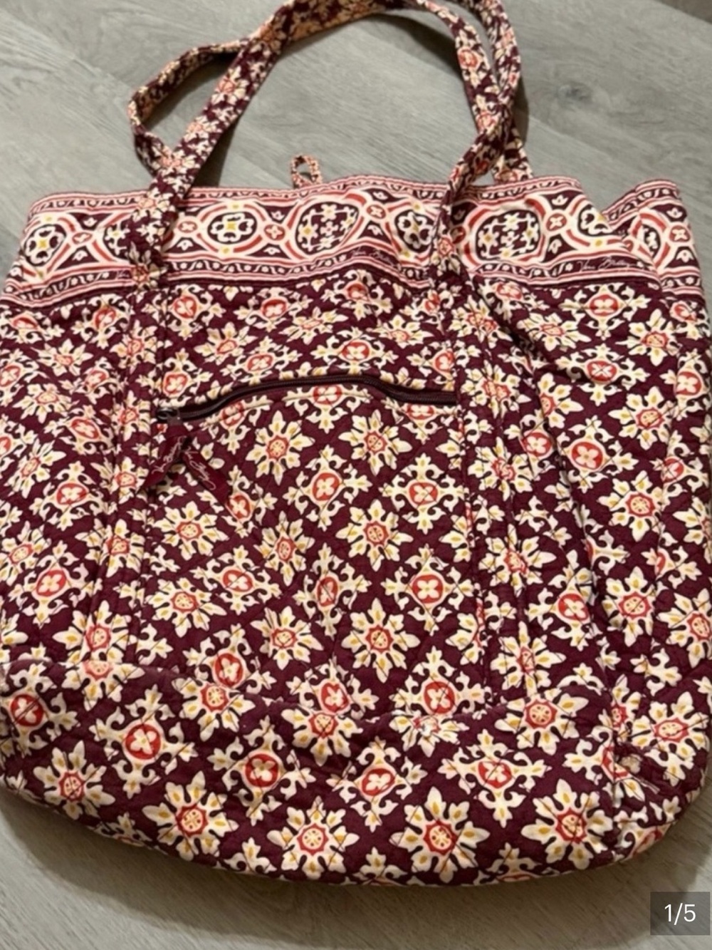 Vera Bradley Quilted Floral Tote Bag in Burgundy Medallion Print